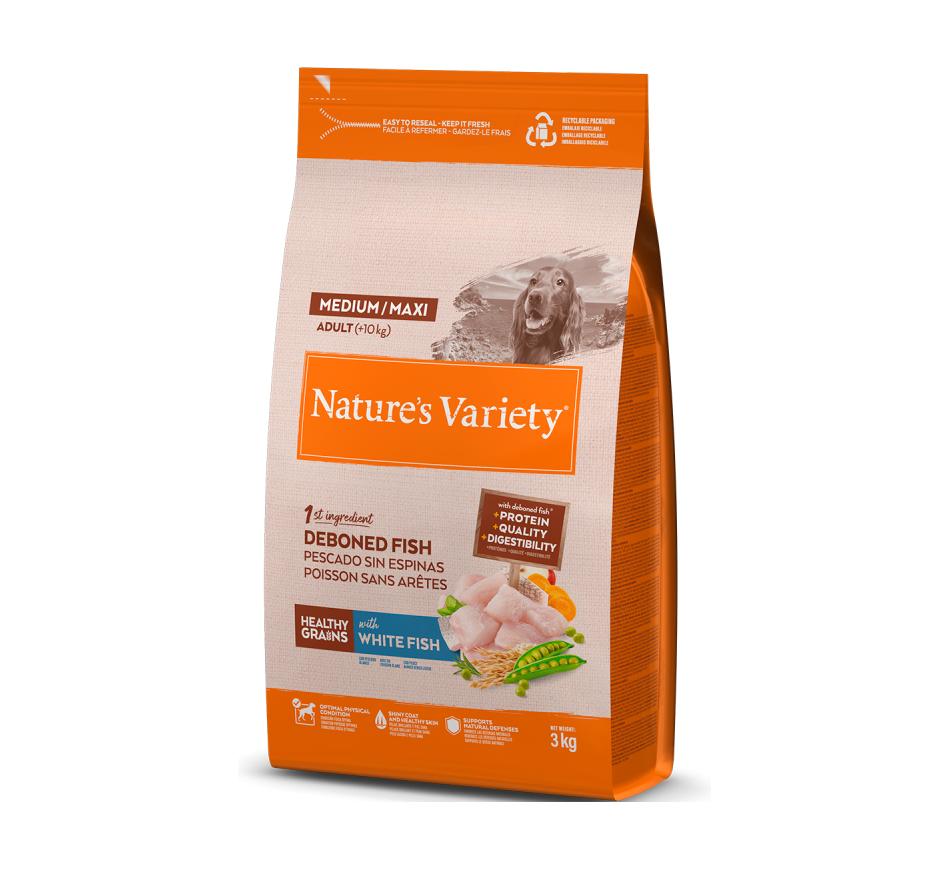 Nature's Variety Healthy Grain Cão Adulto Medium/Maxi - Peixe Branco