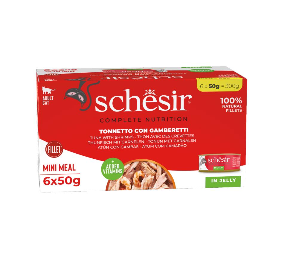 Schesir Gato Atum com Camarão em Gelatina Complete Nutrition 6x50gr