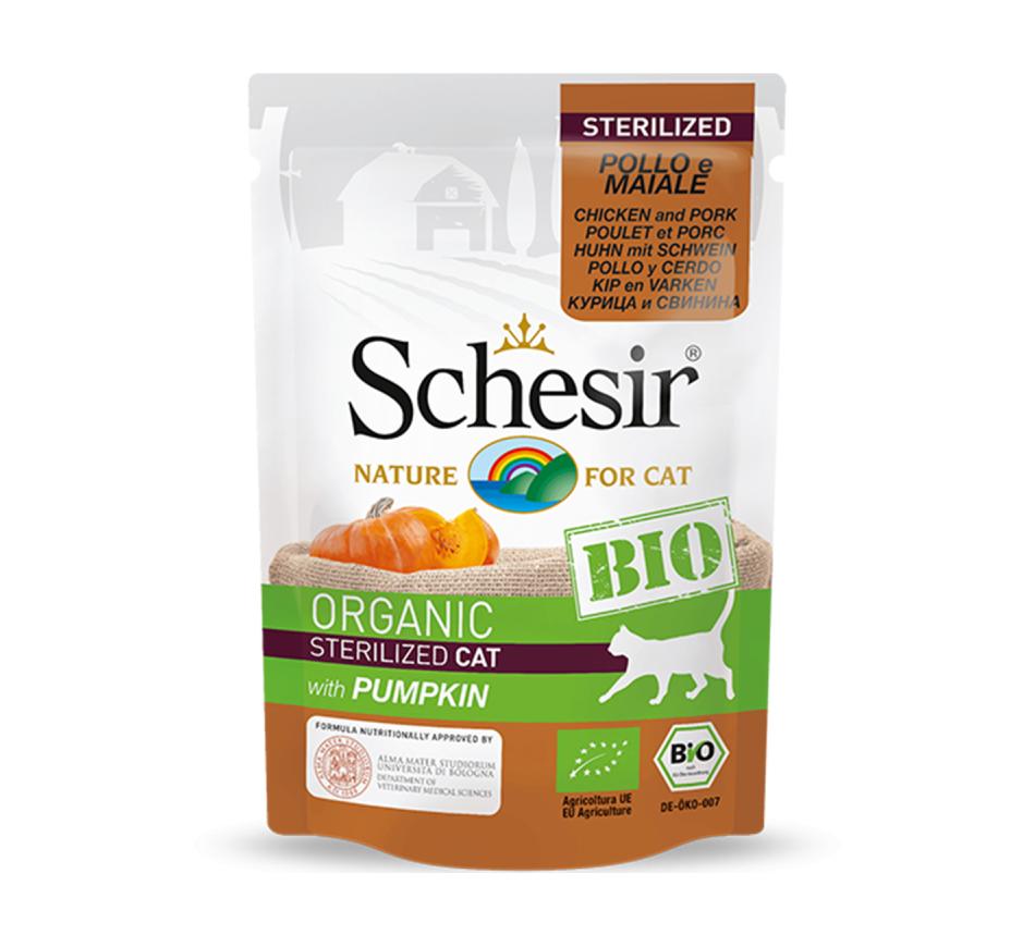 Schesir Bio Gato Húmido Esterilizado Frango, Porco e Abóbora 