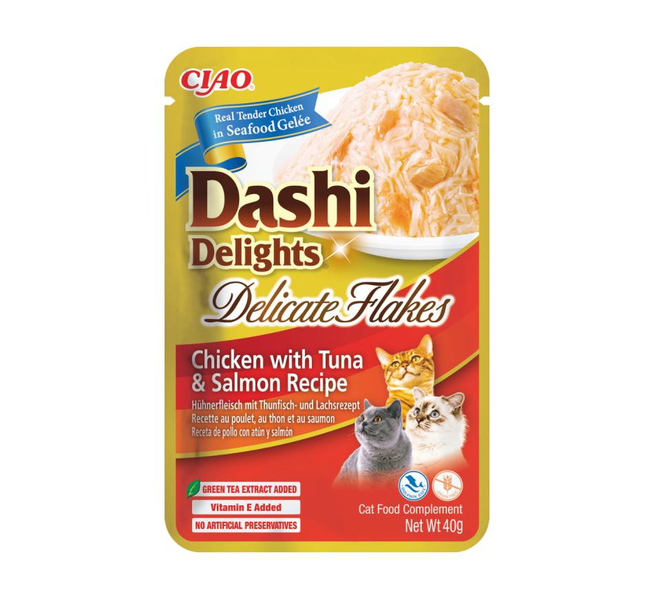 Churu Gato Dashi Delicate Flakes Receita de Frango com Atum e Salmão 