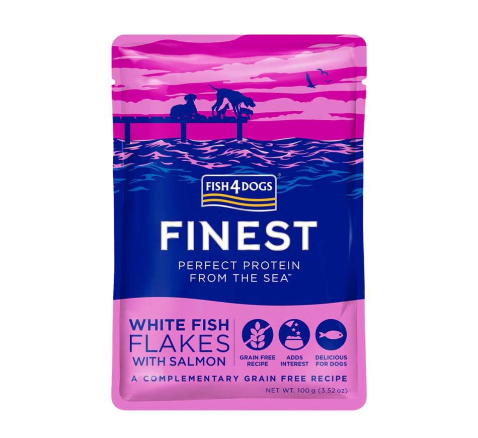 Fish4Dogs Finest Ração Húmida Peixe Branco e Salmão Pedaços em Caldo 