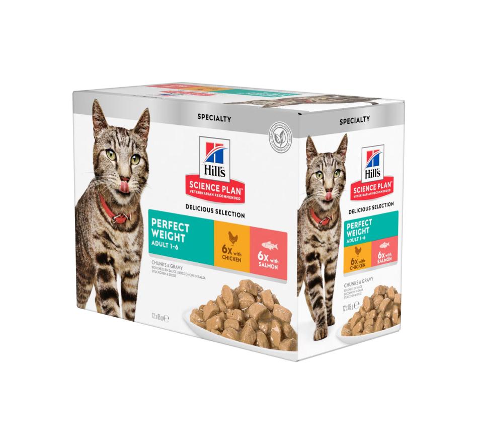 Hill's Science Plan Gato Adulto Perfect Weight Saquetas Frango e Salmão Multipack