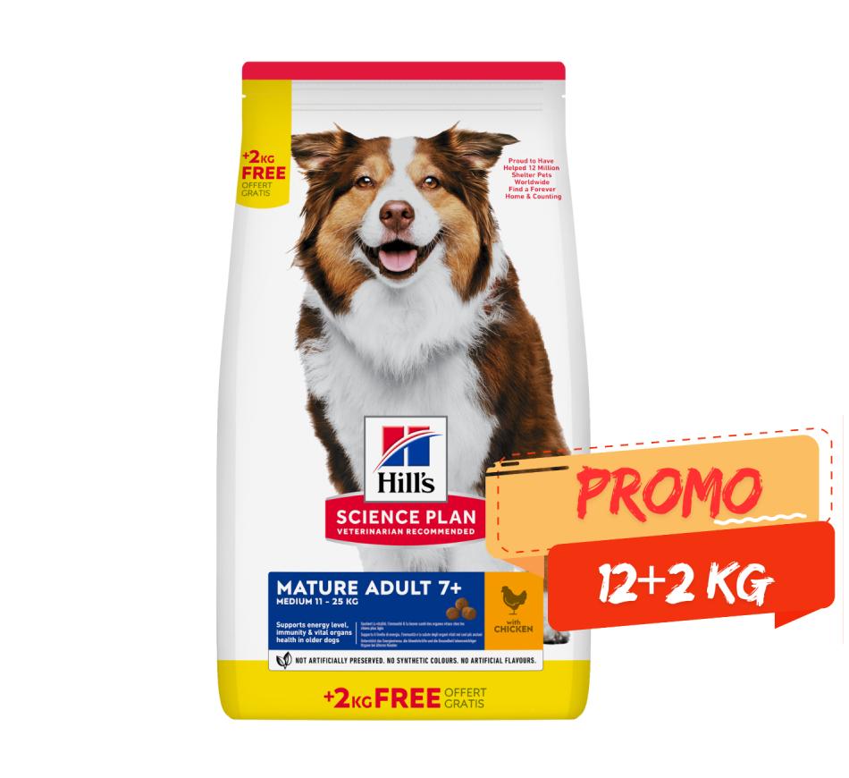 Hill's Science Plan Cão Adulto Maturo 7+ Raça Media Frango 12+2kg