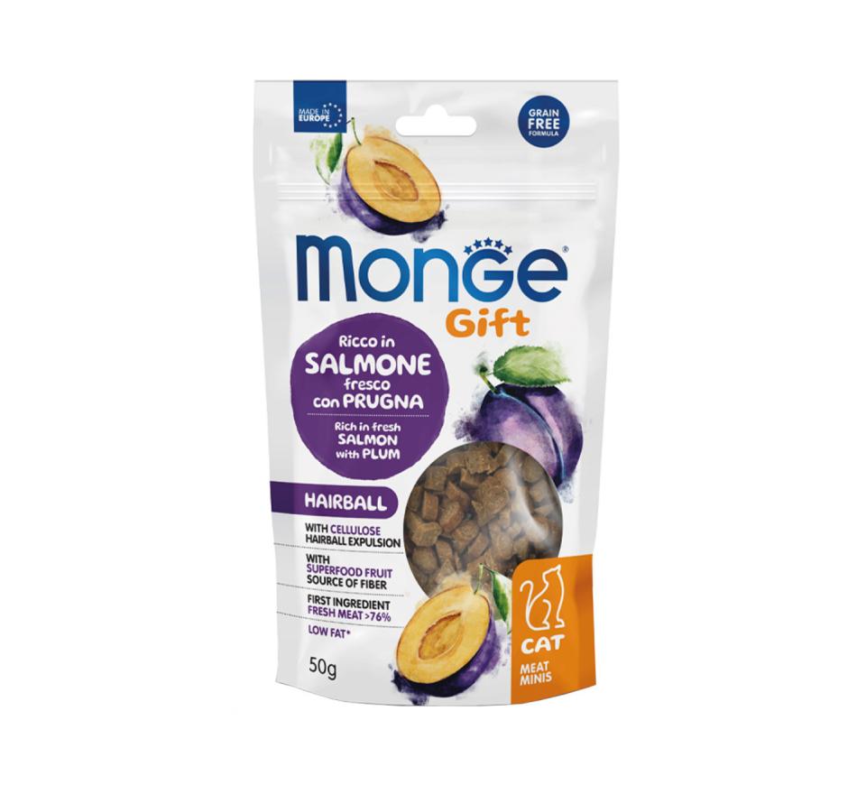 Monge Gift Soft Snacks Hairball Gato adulto - Salmão Fresco e Ameixa