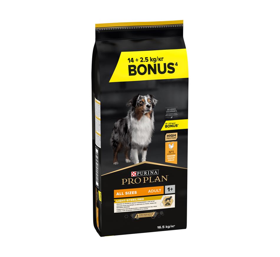 Pro Plan Cão Light/Sterilised All Size Adult Frango 14+2,5kg