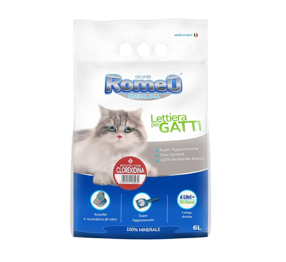 Romeo Mineral Ball Clorexidina Areia Aglomerante para Gatos