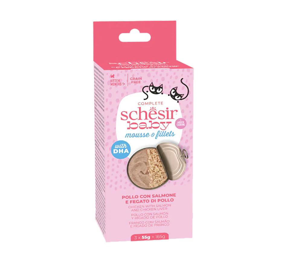 Schesir Gato Baby Frango com Salmão e Fígado de Frango em mousse e filetes